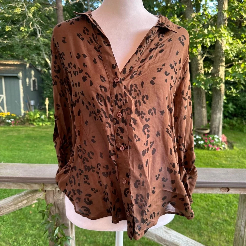 Bella Dahl Cheetah Leopard Print Tunic Button Down Shirt XS